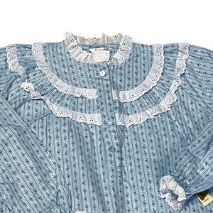 Sabrina Mervyns Flannel Nightgown Long High Neck Blue Floral Small NWT Prairie